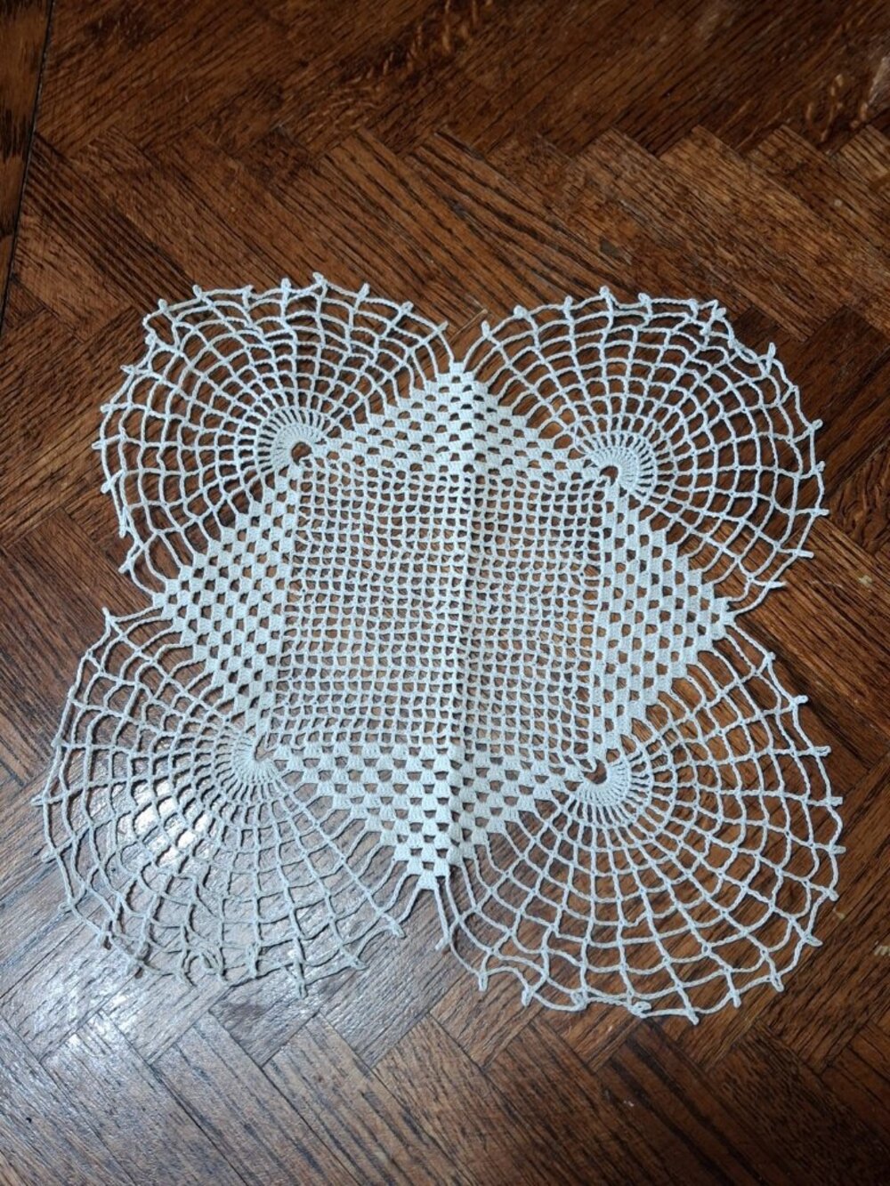 Vintage Handmade Crocheted Square-ish, Doily, Ivory, 11",